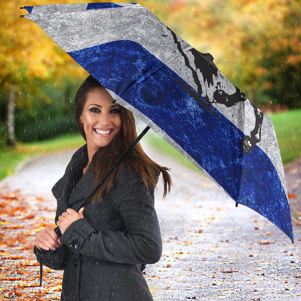 Uruguay Umbrella with Wild Horse Illustration Blue Gray Striped - Wonder Print Shop