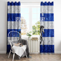 Uruguay Window Curtain with Wild Horse Illustration Blue Gray Striped - Wonder Print Shop