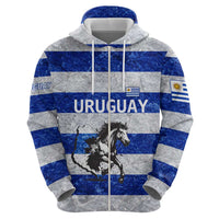 Uruguay Zip Hoodie with Wild Horse Illustration Blue Gray Striped - Wonder Print Shop