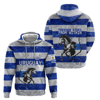 Uruguay Zip Hoodie with Wild Horse Illustration Blue Gray Striped - Wonder Print Shop