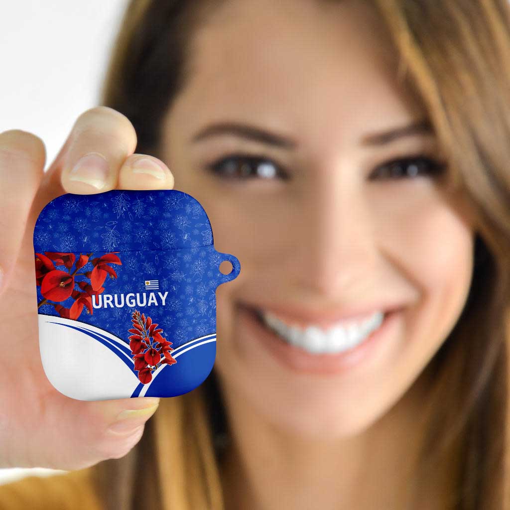 Uruguay AirPods Case with Erythrina Flower Illustration Blue White Nature - Wonder Print Shop