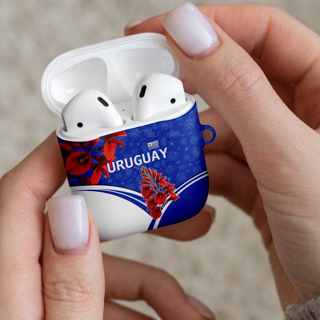 Uruguay AirPods Case with Erythrina Flower Illustration Blue White Nature - Wonder Print Shop