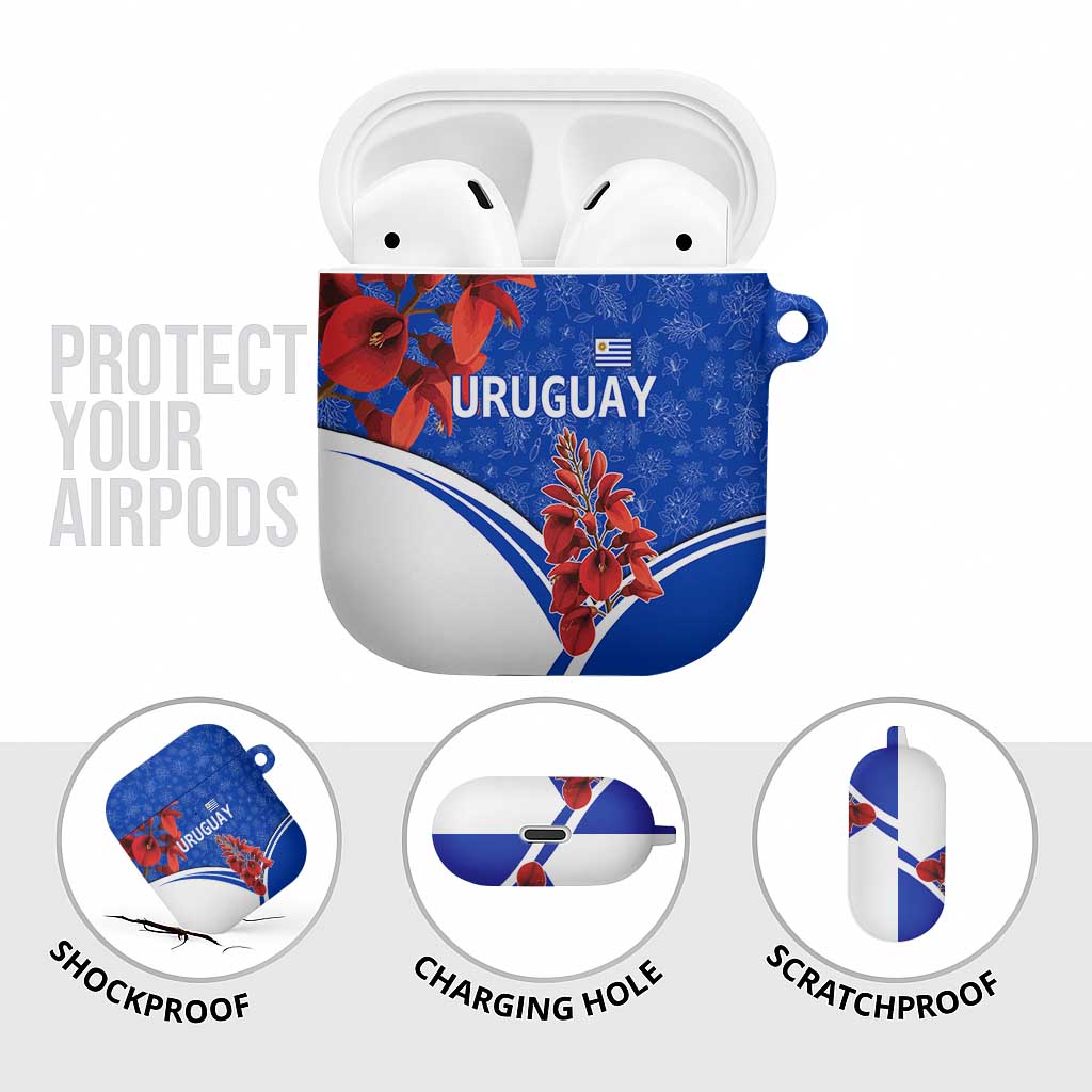 Uruguay AirPods Case with Erythrina Flower Illustration Blue White Nature - Wonder Print Shop