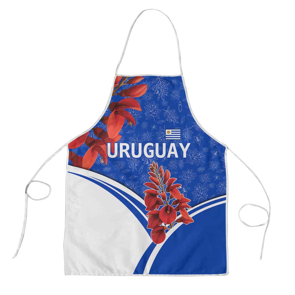 Uruguay Apron with Erythrina Flower Illustration Blue White Nature - Wonder Print Shop
