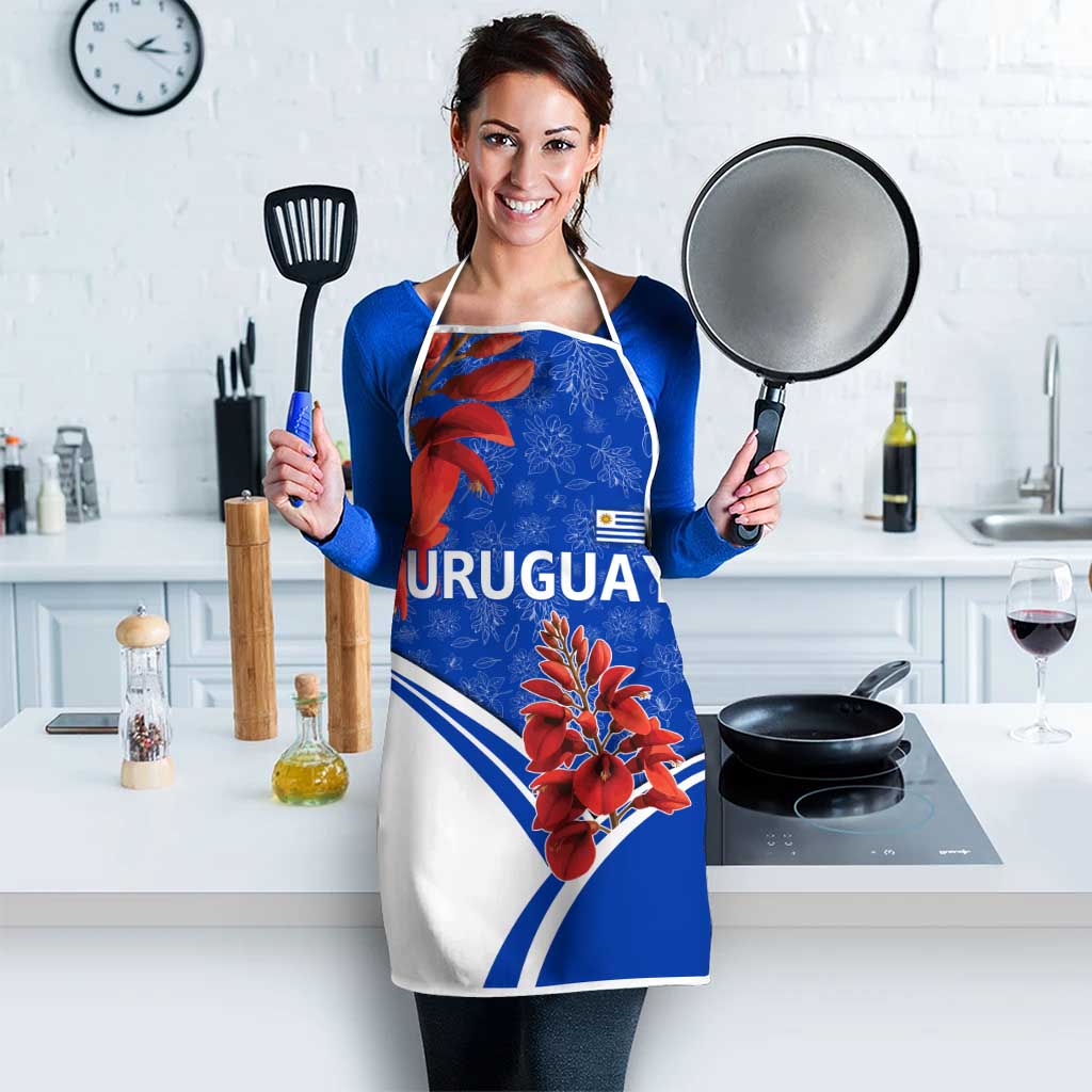 Uruguay Apron with Erythrina Flower Illustration Blue White Nature - Wonder Print Shop
