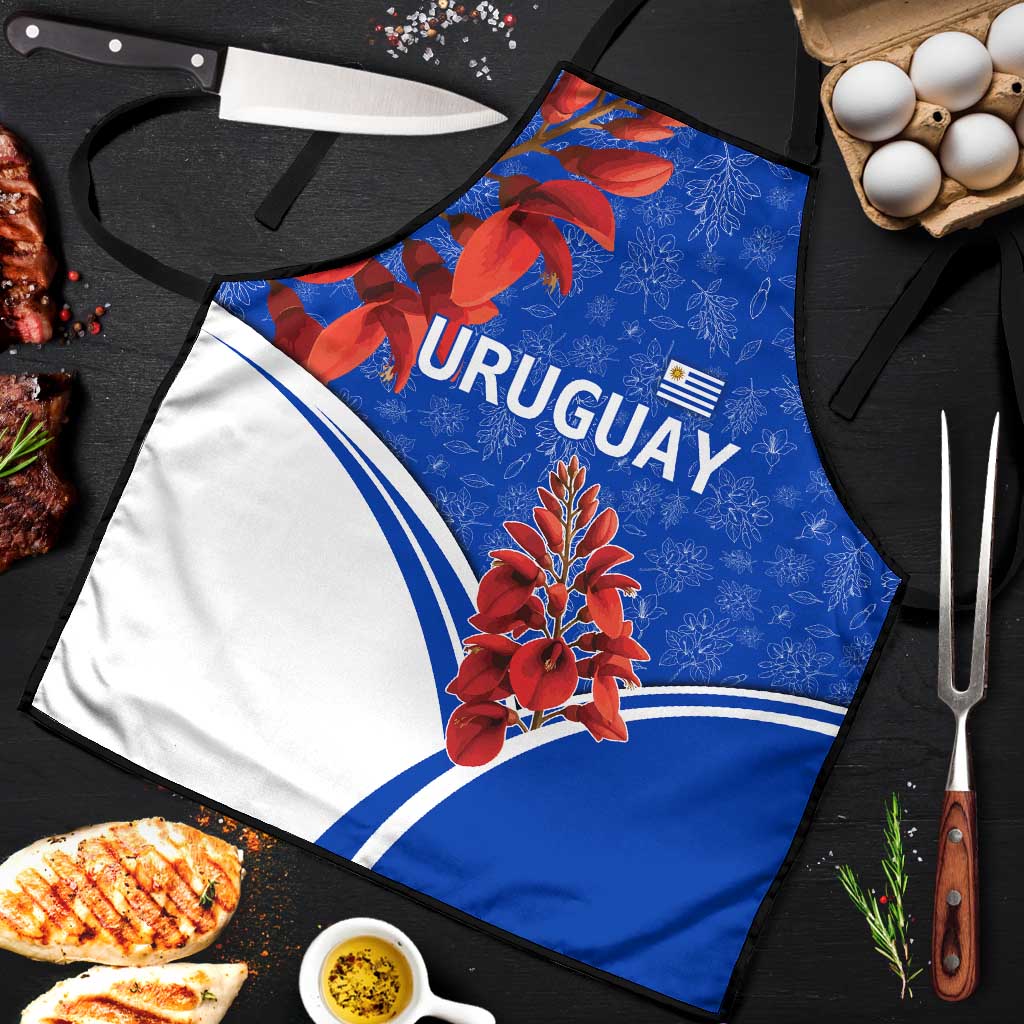Uruguay Apron with Erythrina Flower Illustration Blue White Nature - Wonder Print Shop