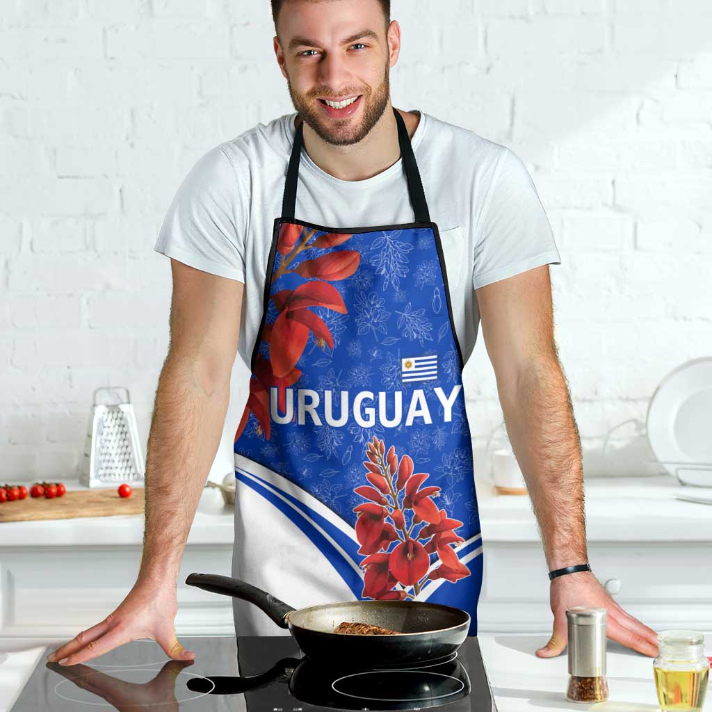 Uruguay Apron with Erythrina Flower Illustration Blue White Nature - Wonder Print Shop