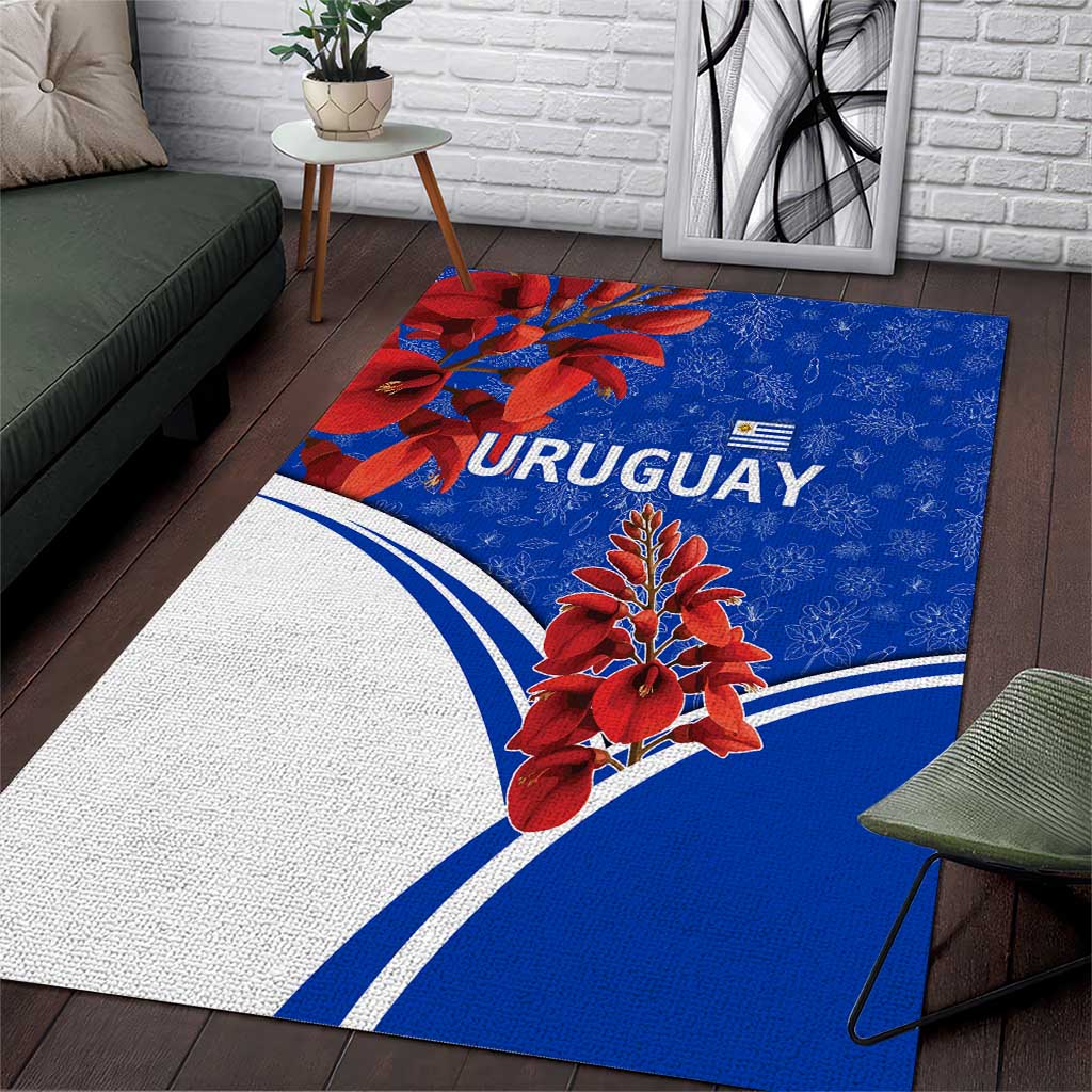 Uruguay Area Rug with Erythrina Flower Illustration Blue White Nature - Wonder Print Shop