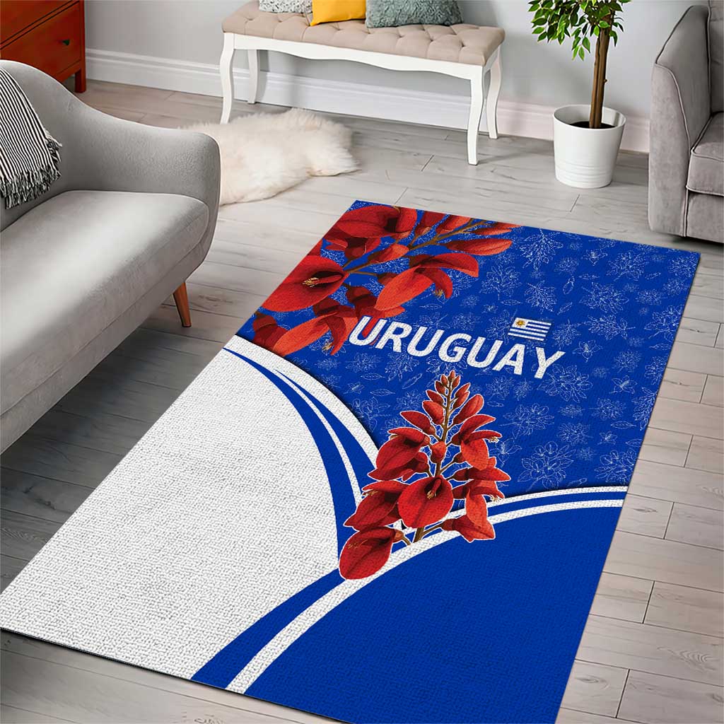 Uruguay Area Rug with Erythrina Flower Illustration Blue White Nature - Wonder Print Shop