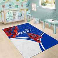 Uruguay Area Rug with Erythrina Flower Illustration Blue White Nature - Wonder Print Shop