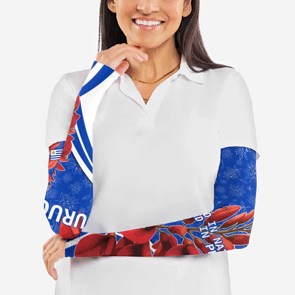 Uruguay Arm Sleeves with Erythrina Flower Illustration Blue White Nature - Wonder Print Shop