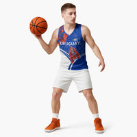 Uruguay Basketball Jersey with Erythrina Flower Illustration Blue White Nature - Wonder Print Shop