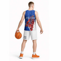 Uruguay Basketball Jersey with Erythrina Flower Illustration Blue White Nature - Wonder Print Shop