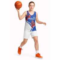 Uruguay Basketball Jersey with Erythrina Flower Illustration Blue White Nature - Wonder Print Shop