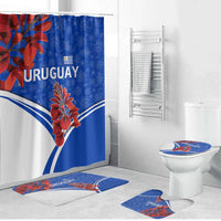 Uruguay Bathroom Set with Erythrina Flower Illustration Blue White Nature - Wonder Print Shop