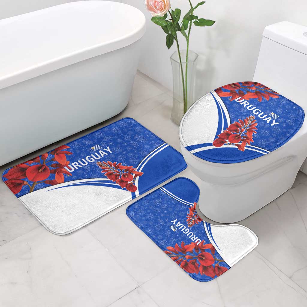 Uruguay Bathroom Set with Erythrina Flower Illustration Blue White Nature - Wonder Print Shop