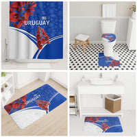 Uruguay Bathroom Set with Erythrina Flower Illustration Blue White Nature - Wonder Print Shop