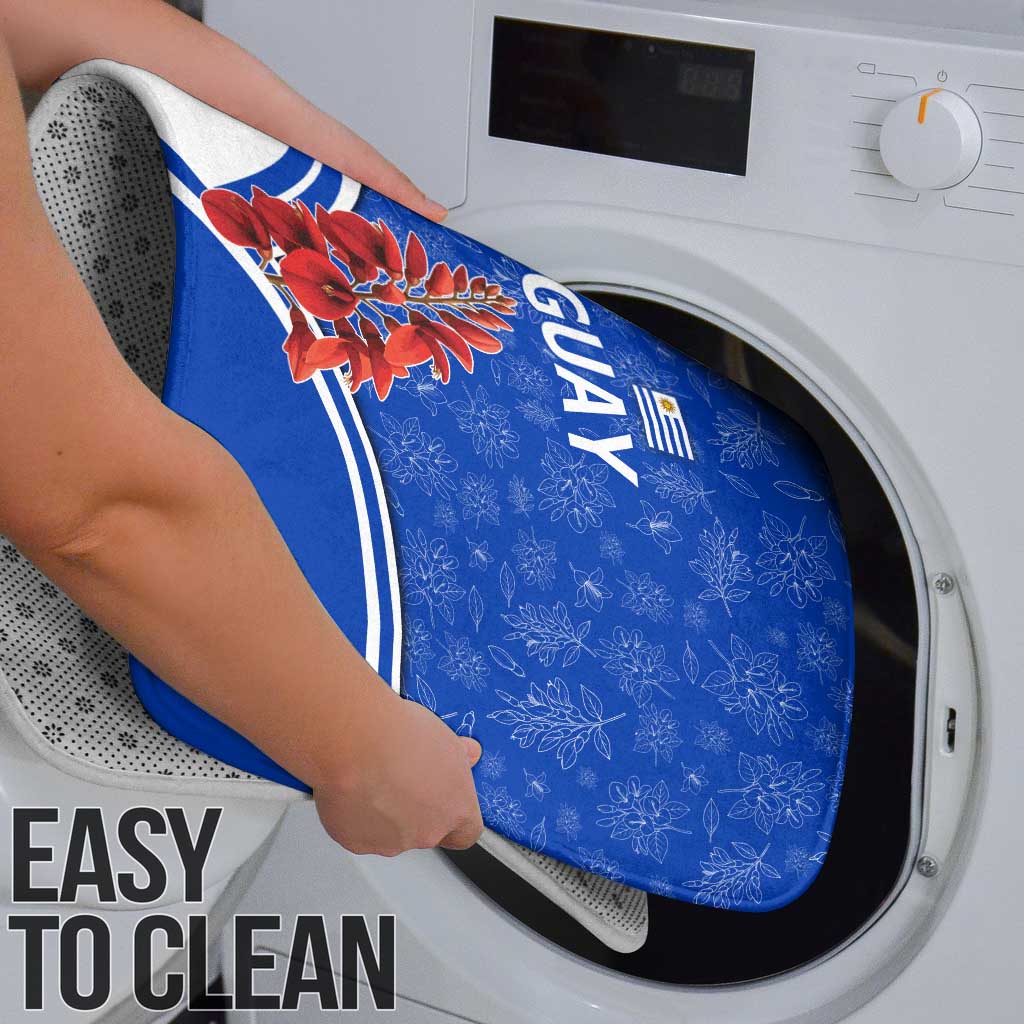 Uruguay Bathroom Set with Erythrina Flower Illustration Blue White Nature - Wonder Print Shop