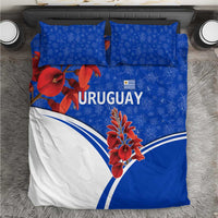 Uruguay Bedding Set with Erythrina Flower Illustration Blue White Nature - Wonder Print Shop