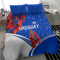 Uruguay Bedding Set with Erythrina Flower Illustration Blue White Nature - Wonder Print Shop