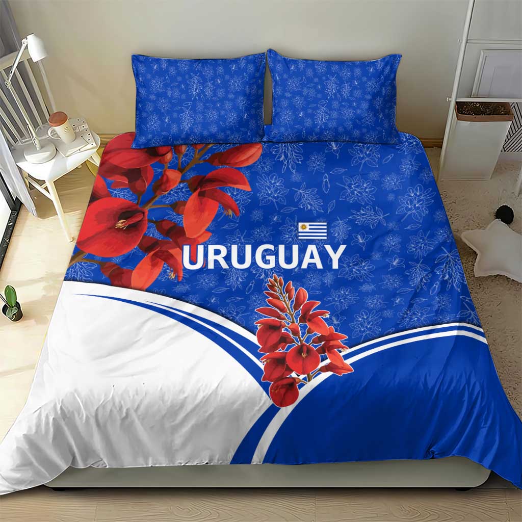 Uruguay Bedding Set with Erythrina Flower Illustration Blue White Nature - Wonder Print Shop