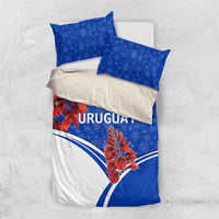 Uruguay Bedding Set with Erythrina Flower Illustration Blue White Nature - Wonder Print Shop