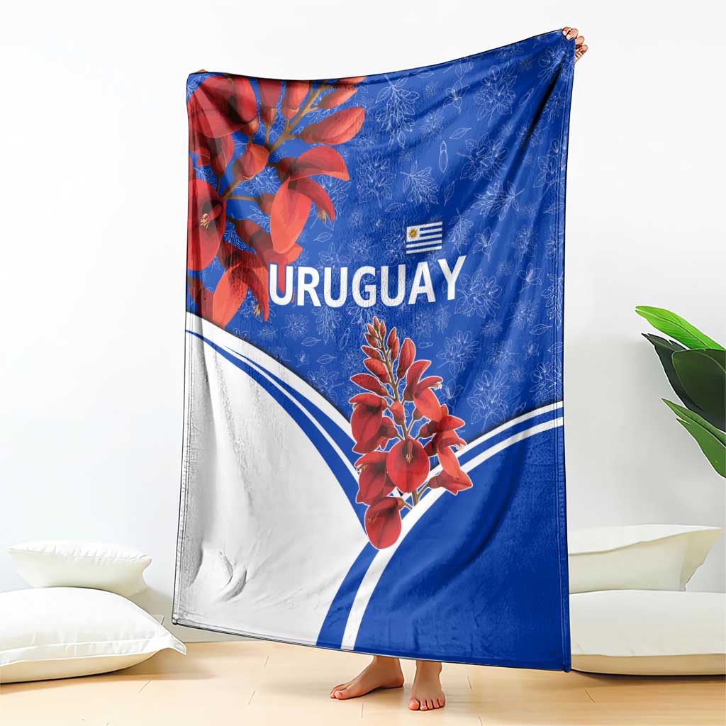 Uruguay Blanket with Erythrina Flower Illustration Blue White Nature - Wonder Print Shop
