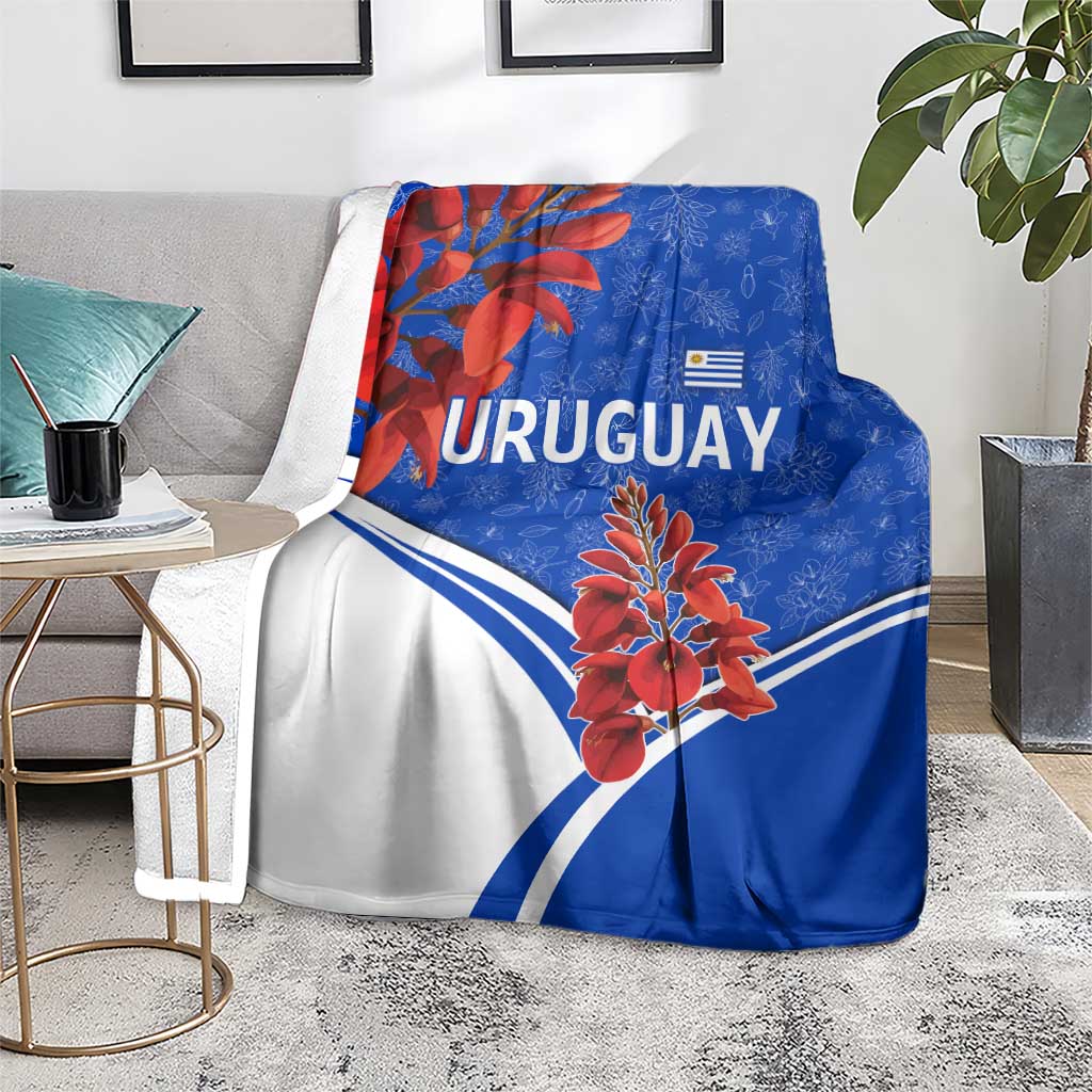 Uruguay Blanket with Erythrina Flower Illustration Blue White Nature - Wonder Print Shop