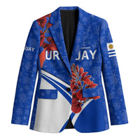 Uruguay Blazer with Erythrina Flower Illustration Blue White Nature - Wonder Print Shop