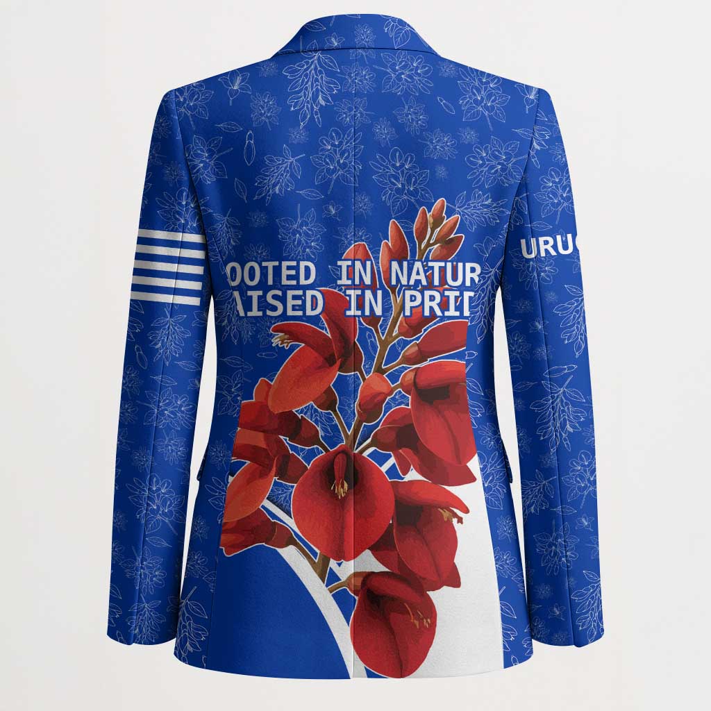 Uruguay Blazer with Erythrina Flower Illustration Blue White Nature - Wonder Print Shop