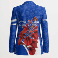Uruguay Blazer with Erythrina Flower Illustration Blue White Nature - Wonder Print Shop