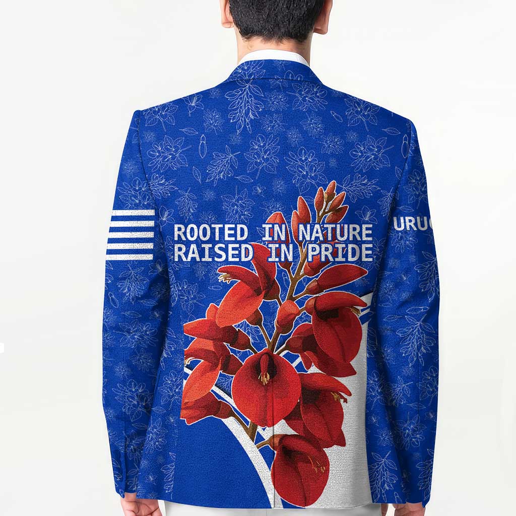 Uruguay Blazer with Erythrina Flower Illustration Blue White Nature - Wonder Print Shop
