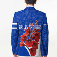 Uruguay Blazer with Erythrina Flower Illustration Blue White Nature - Wonder Print Shop