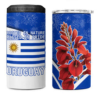 Uruguay 4 in 1 Can Cooler Tumbler with Erythrina Flower Illustration Blue White Nature - Wonder Print Shop