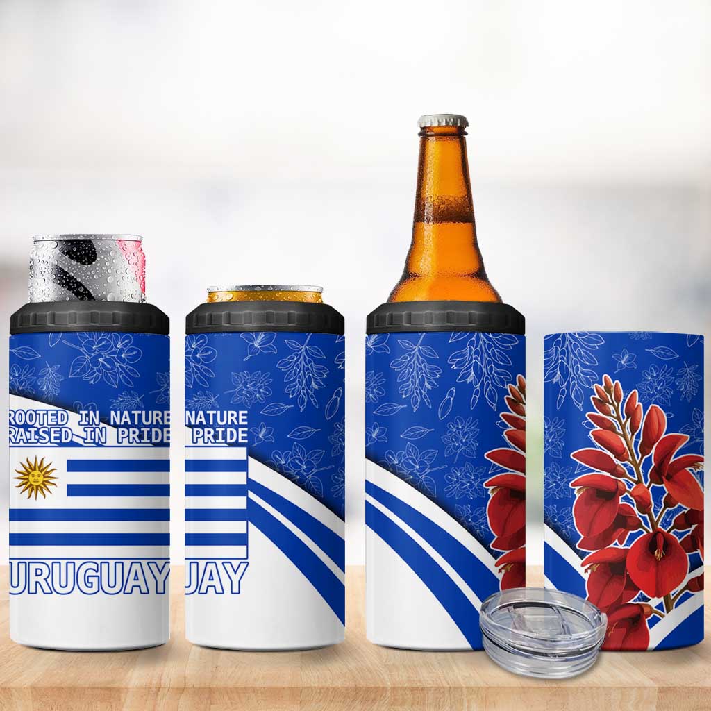 Uruguay 4 in 1 Can Cooler Tumbler with Erythrina Flower Illustration Blue White Nature - Wonder Print Shop