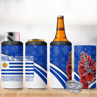 Uruguay 4 in 1 Can Cooler Tumbler with Erythrina Flower Illustration Blue White Nature - Wonder Print Shop
