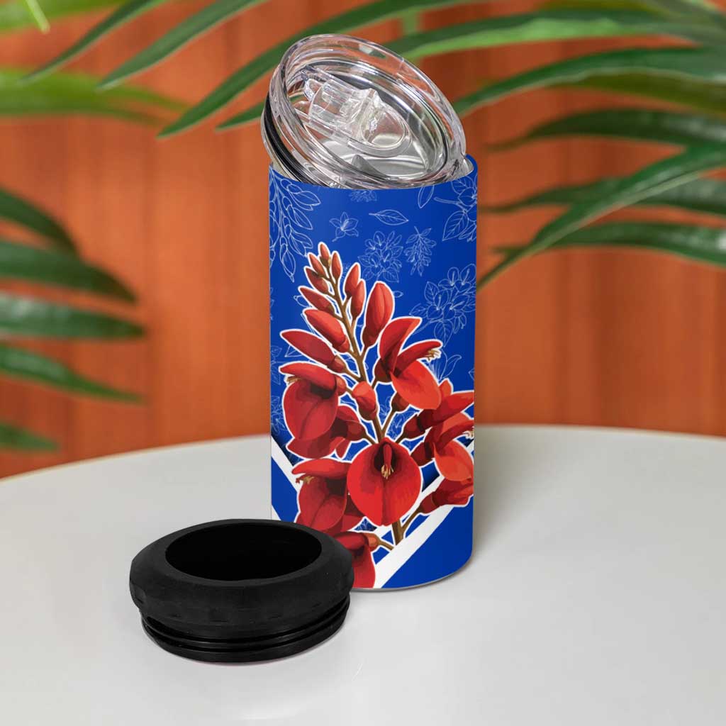 Uruguay 4 in 1 Can Cooler Tumbler with Erythrina Flower Illustration Blue White Nature - Wonder Print Shop