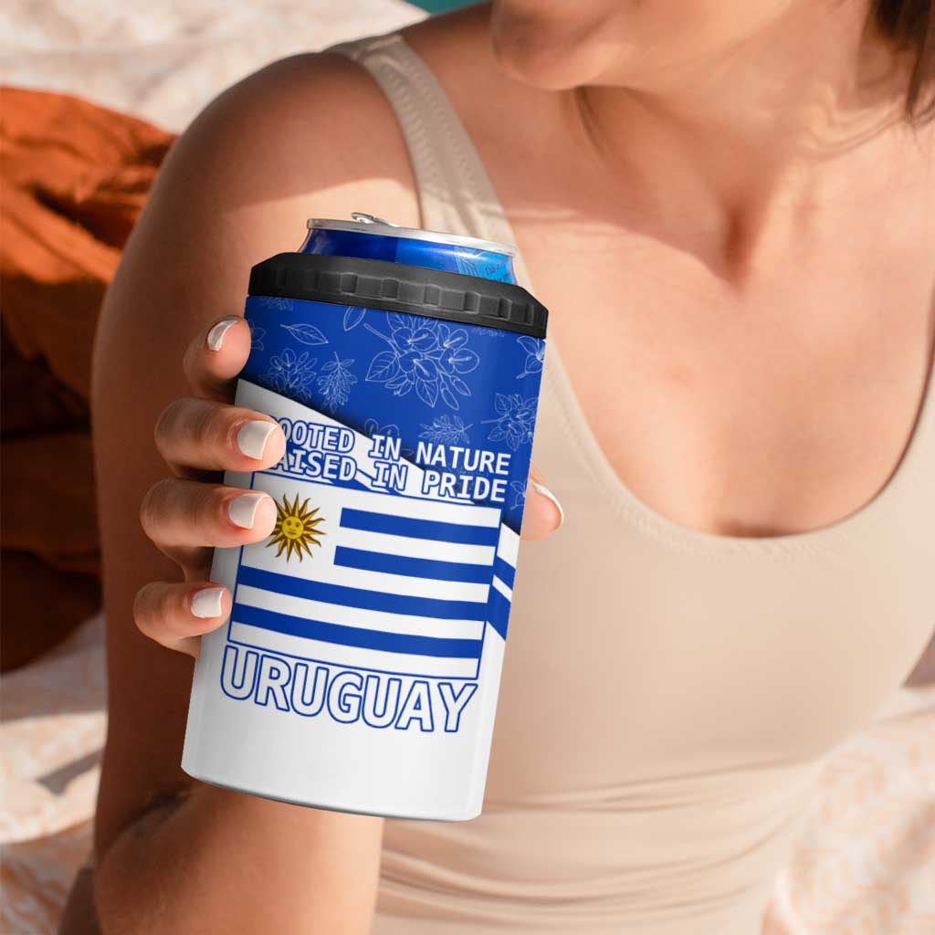 Uruguay 4 in 1 Can Cooler Tumbler with Erythrina Flower Illustration Blue White Nature - Wonder Print Shop