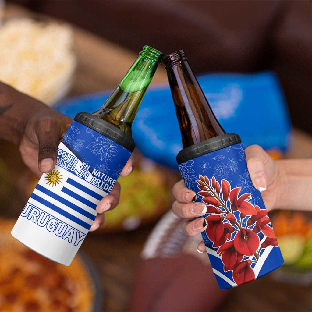 Uruguay 4 in 1 Can Cooler Tumbler with Erythrina Flower Illustration Blue White Nature - Wonder Print Shop