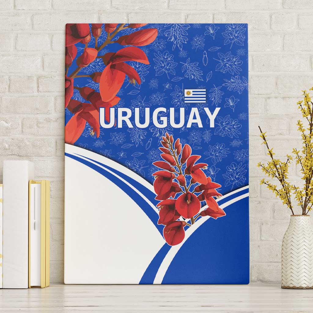 Uruguay Canvas Wall Art with Erythrina Flower Illustration Blue White Nature - Wonder Print Shop