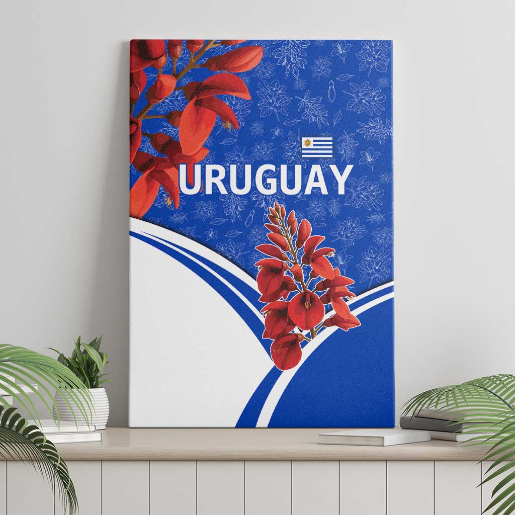 Uruguay Canvas Wall Art with Erythrina Flower Illustration Blue White Nature - Wonder Print Shop