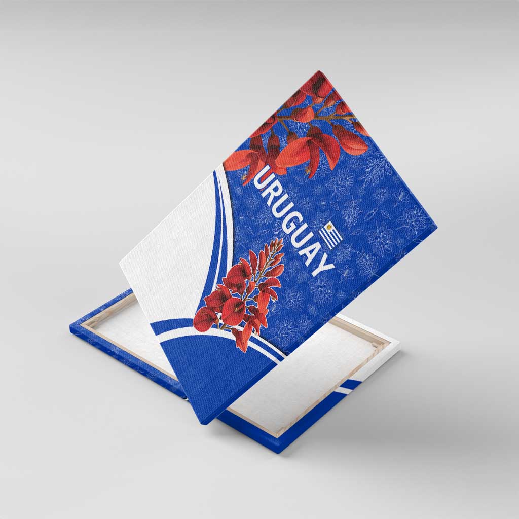 Uruguay Canvas Wall Art with Erythrina Flower Illustration Blue White Nature - Wonder Print Shop