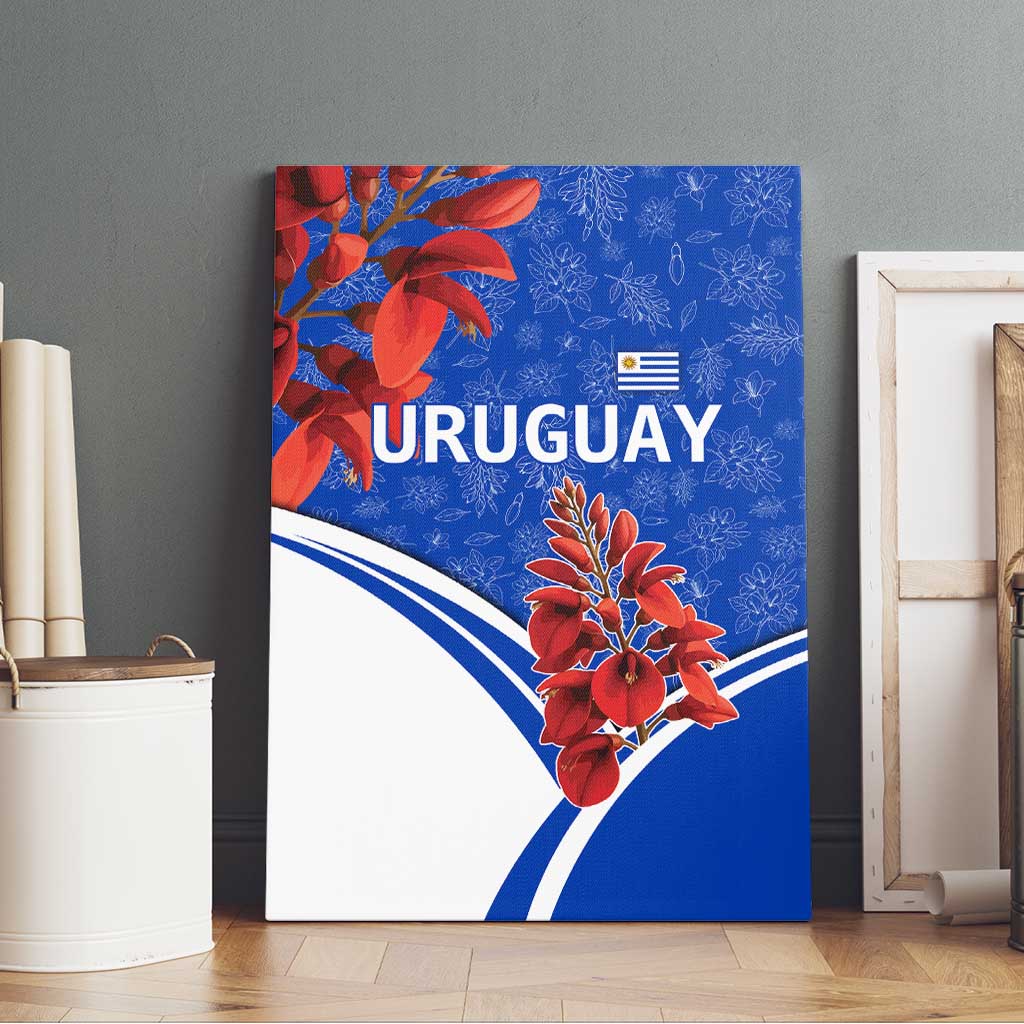 Uruguay Canvas Wall Art with Erythrina Flower Illustration Blue White Nature - Wonder Print Shop