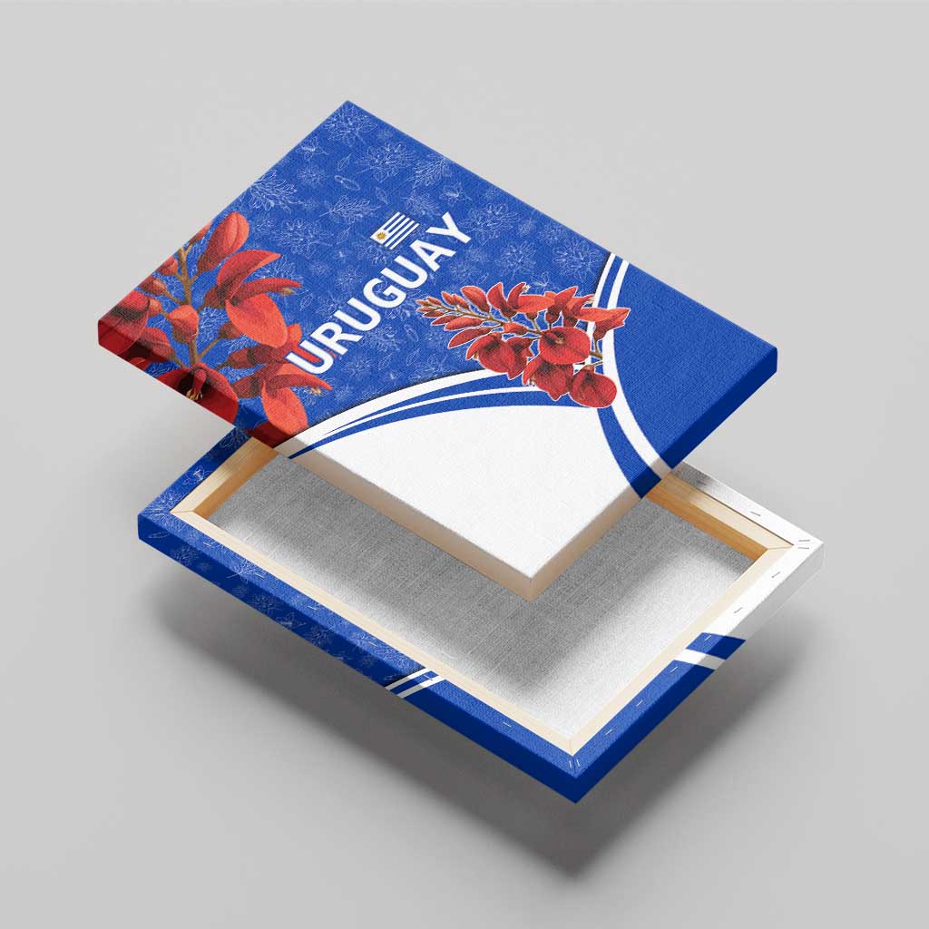 Uruguay Canvas Wall Art with Erythrina Flower Illustration Blue White Nature - Wonder Print Shop