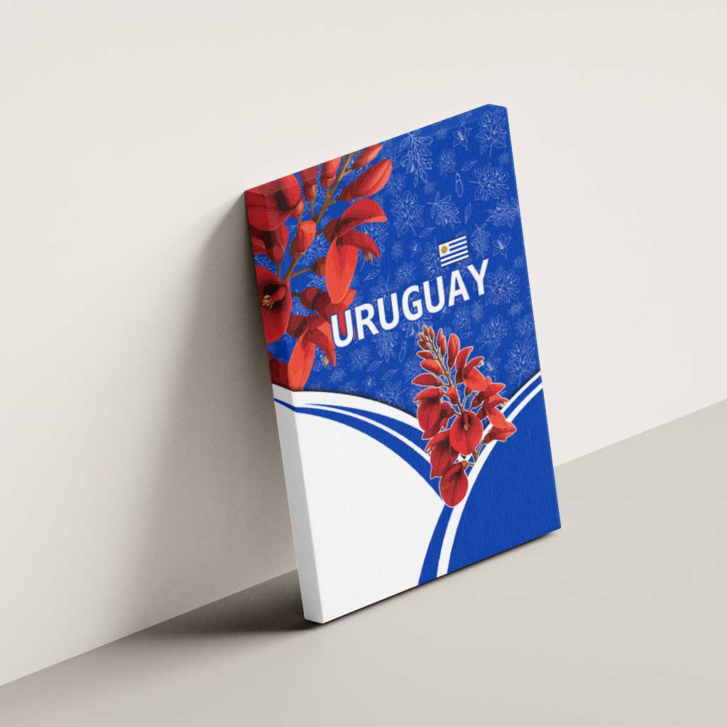 Uruguay Canvas Wall Art with Erythrina Flower Illustration Blue White Nature - Wonder Print Shop