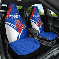Uruguay Car Seat Cover with Erythrina Flower Illustration Blue White Nature - Wonder Print Shop