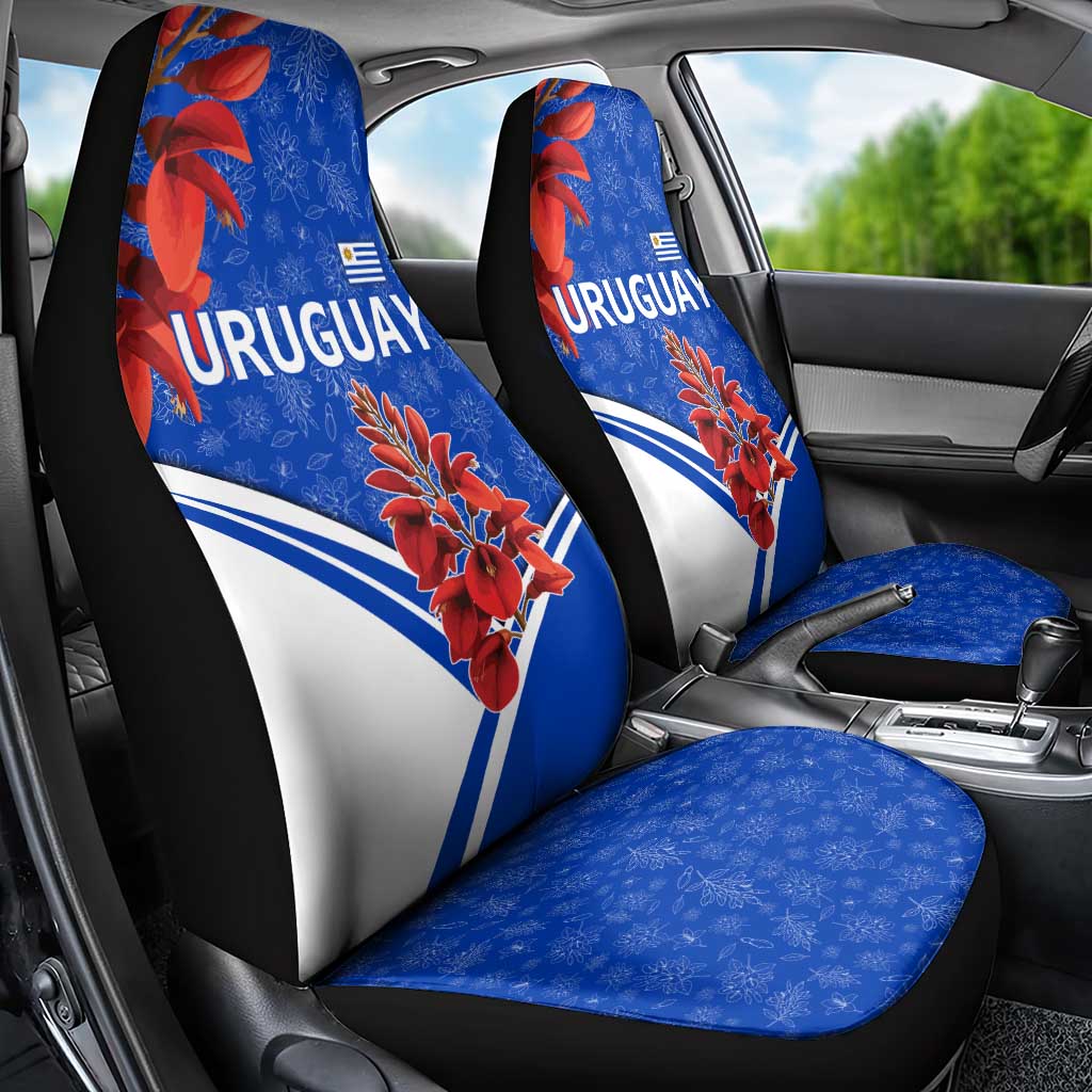 Uruguay Car Seat Cover with Erythrina Flower Illustration Blue White Nature - Wonder Print Shop