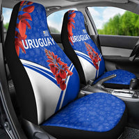 Uruguay Car Seat Cover with Erythrina Flower Illustration Blue White Nature - Wonder Print Shop