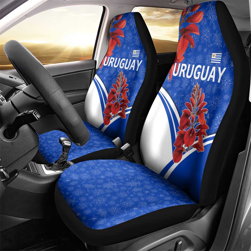 Uruguay Car Seat Cover with Erythrina Flower Illustration Blue White Nature - Wonder Print Shop