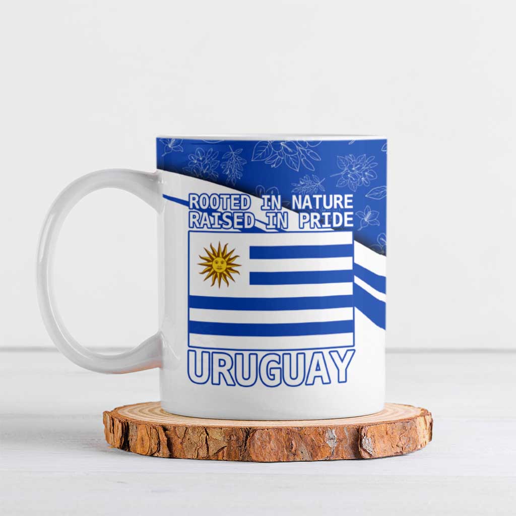 Uruguay Ceramic Mug with Erythrina Flower Illustration Blue White Nature - Wonder Print Shop